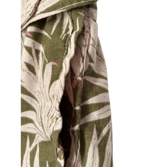 Tahari Shorts Womens Size L Tropical Palm Trees 100% Linen Belted Green Cream - Picture 3 of 10